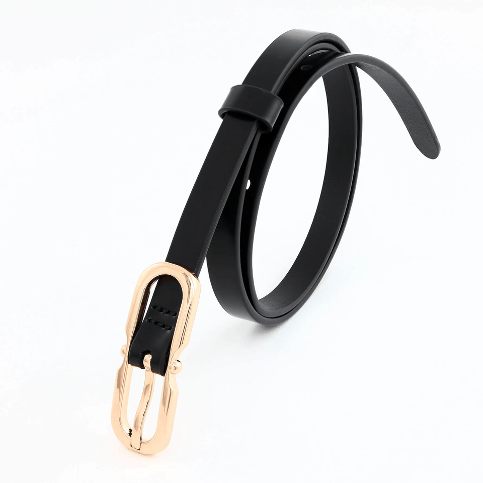 Women's belt - genuine leather - 12 mm - Black semi patent - Gold | COLDFIRE - COLDFIRE