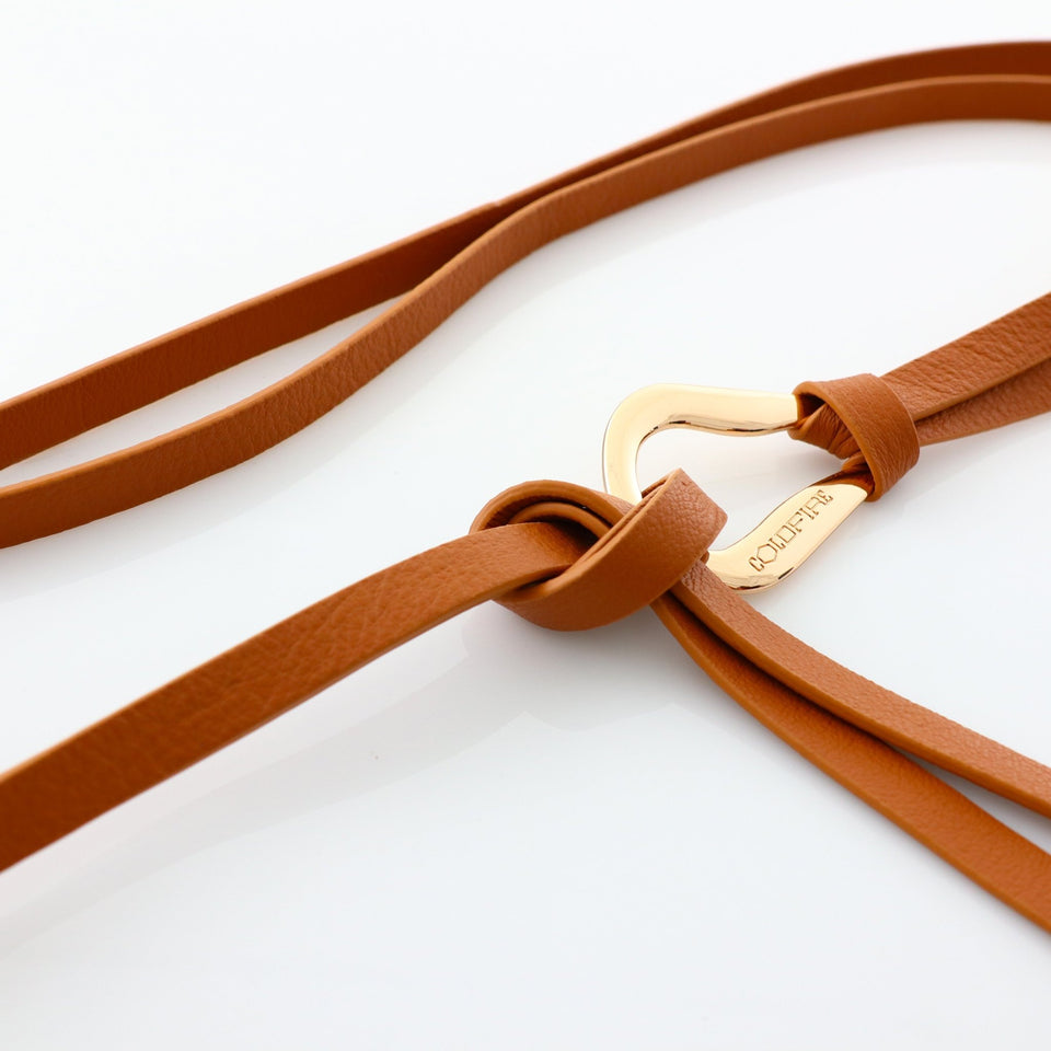 Women's double knot belt - genuine leather - 10 mm - Camel - Gold | COLDFIRE - COLDFIRE