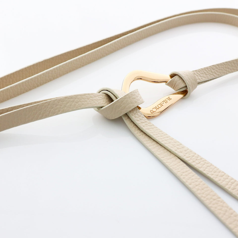 Women's double knot belt - genuine leather - 10 mm - Off White - Gold | COLDFIRE - COLDFIRE